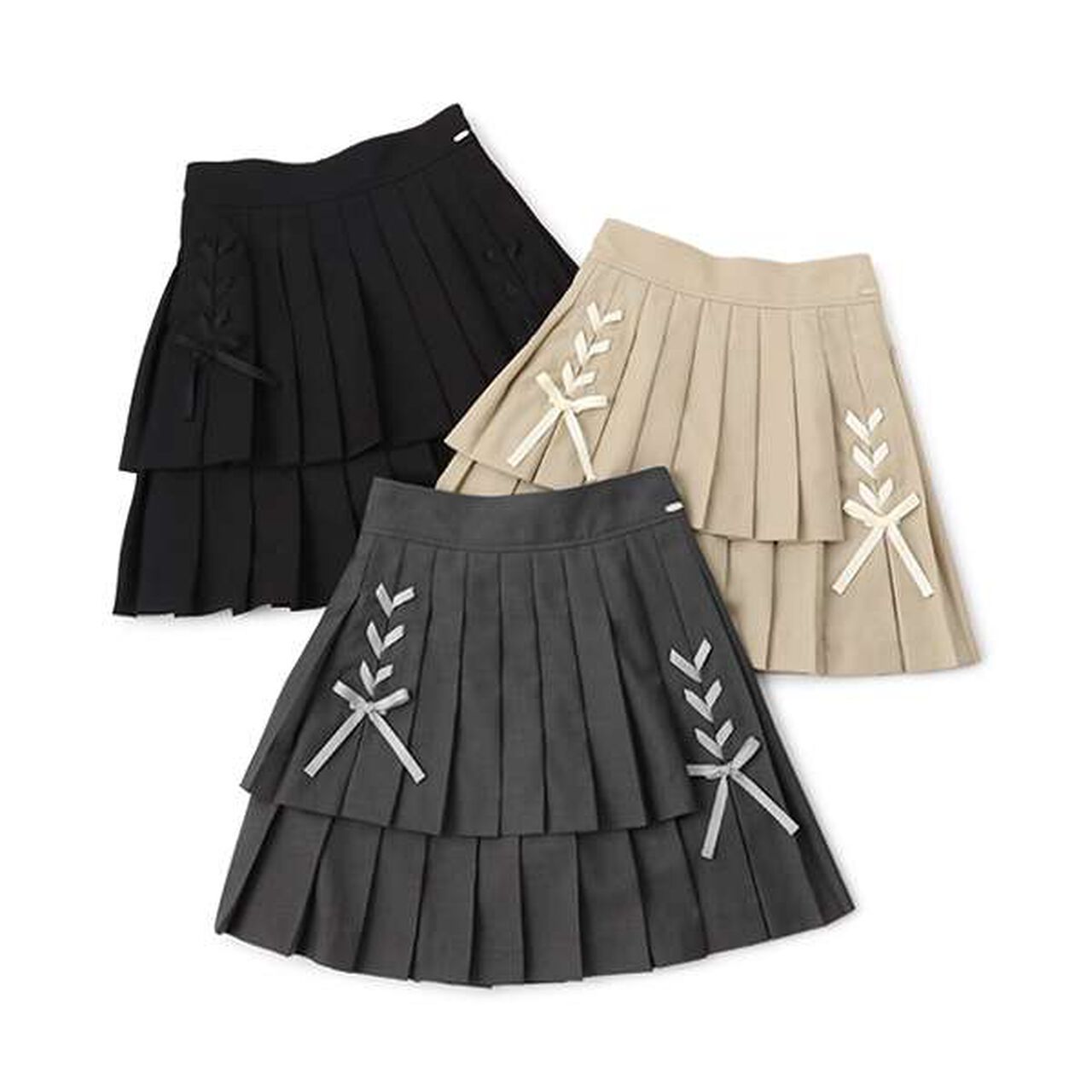 Lace-Up Ribbon Double Layer Pleated Skirt-Pants,Gray, large image number 2
