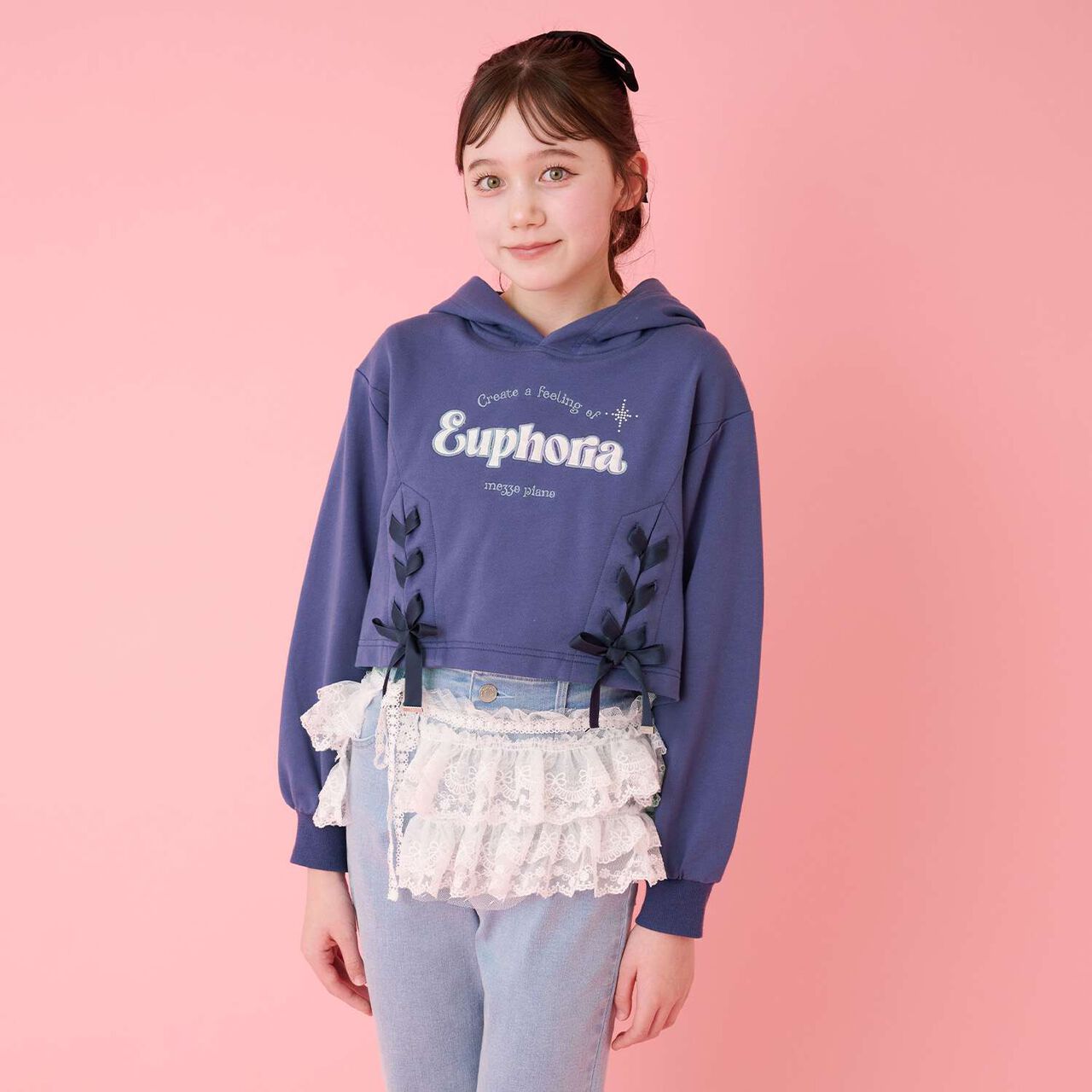 Lace-up Short Parka & Tank Top Set,Navy, large image number 0