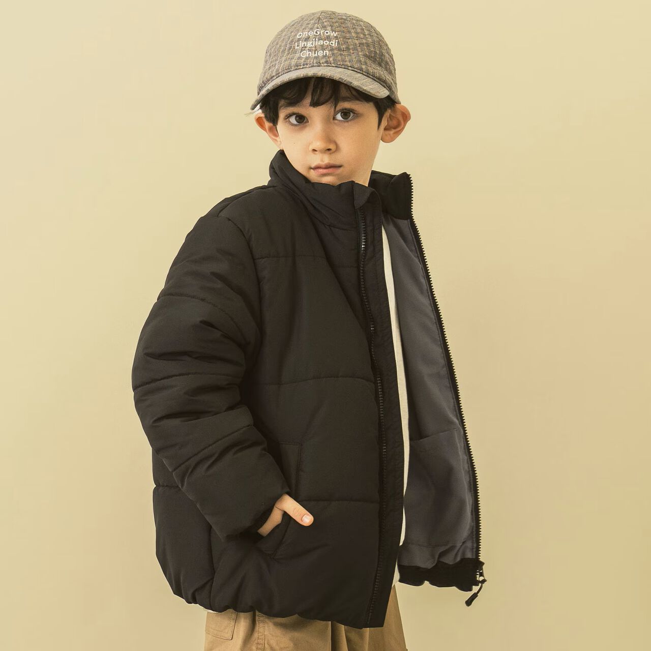 [D Select] Checkered Logo Embroidery Cap,Navy, large image number 2