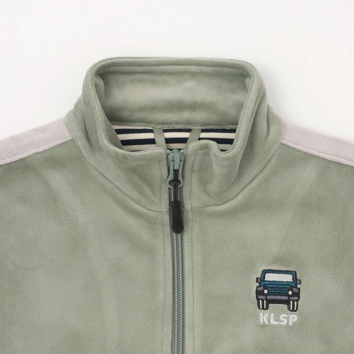 Velour Long-Sleeve Zip-Up Jacket with Car Embroidery,Khaki, medium image number 6