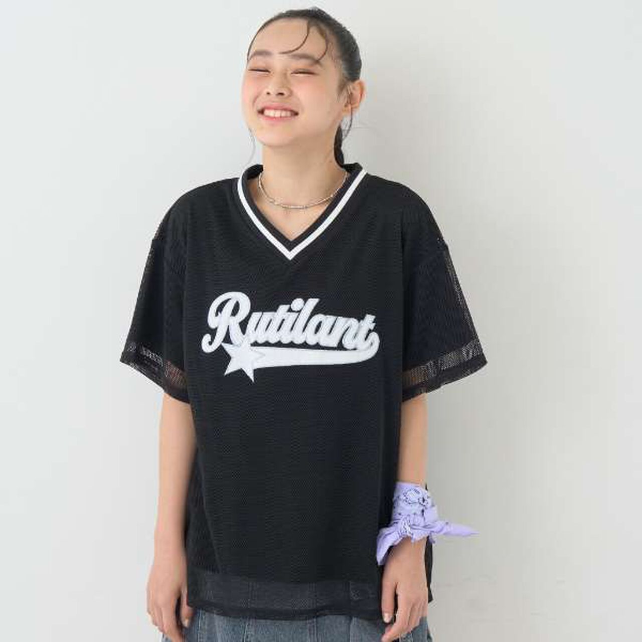 [LTXC] Mesh Layered Loose T-Shirt,Black, large image number 0