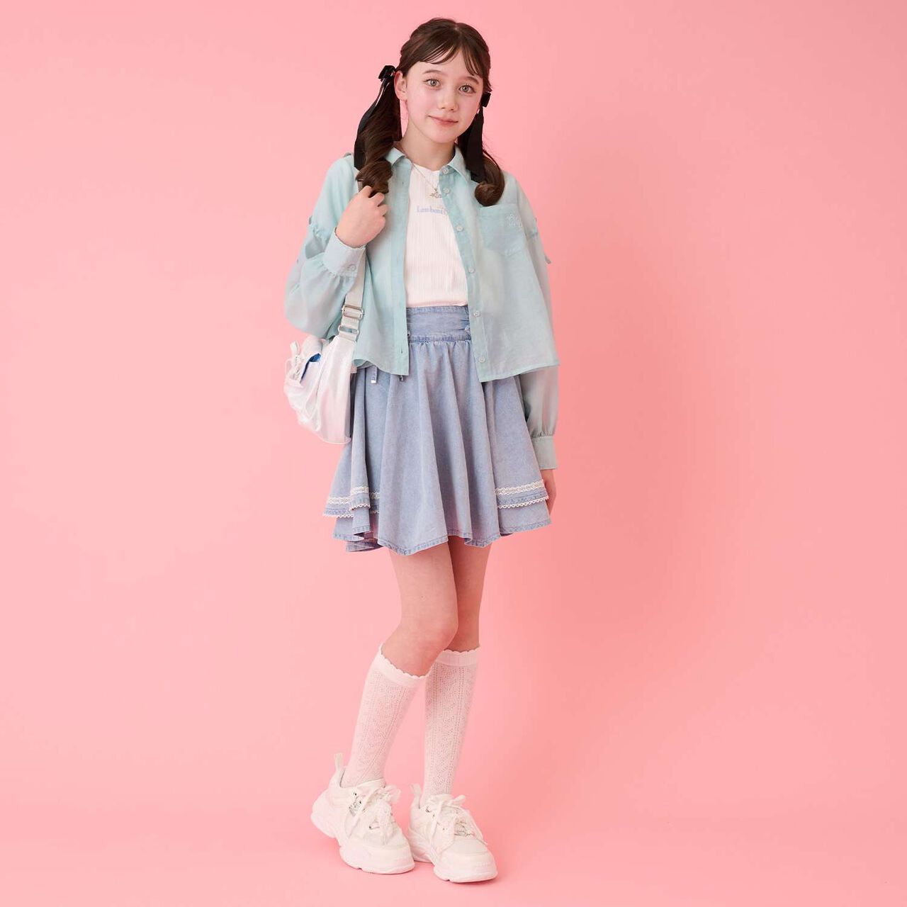 Assorted Material Irregular Hem Skirt with Shorts,Light blue, large image number 13