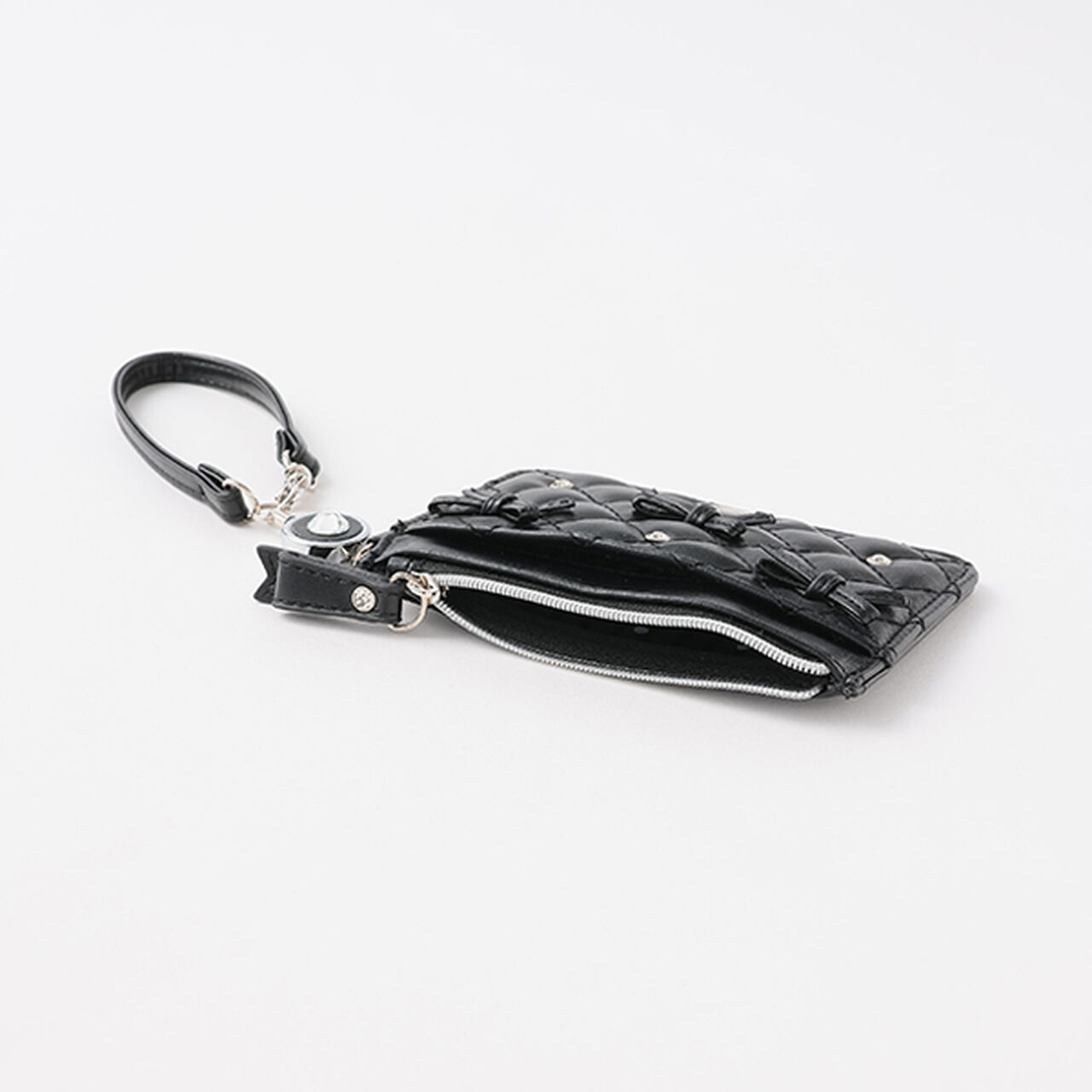 Ribbon &times; Sparkling Rhinestone Card Holder,Black, large image number 6