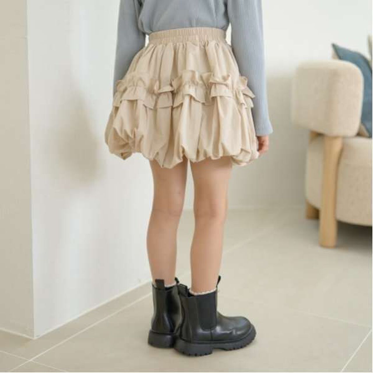 Frilled Balloon Skirt,Deep red, large image number 5