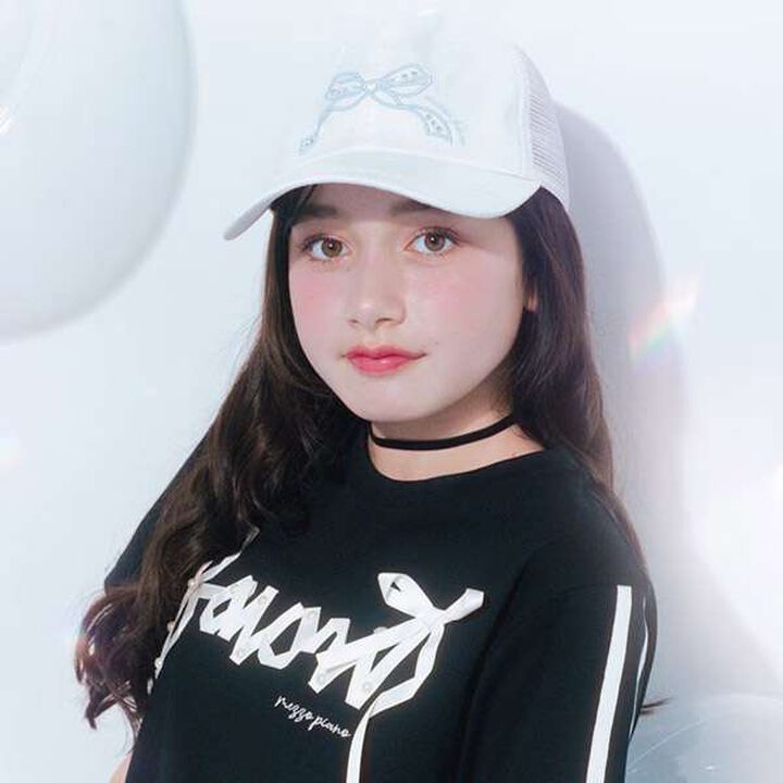 [Cool Sensation] Ribbon Embroidery Mesh Cap,Off white, medium image number 11