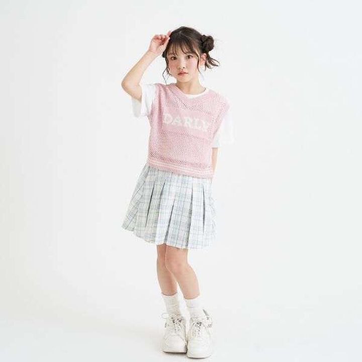 Checkered Front Pleated Skirt,Light beige, medium image number 23