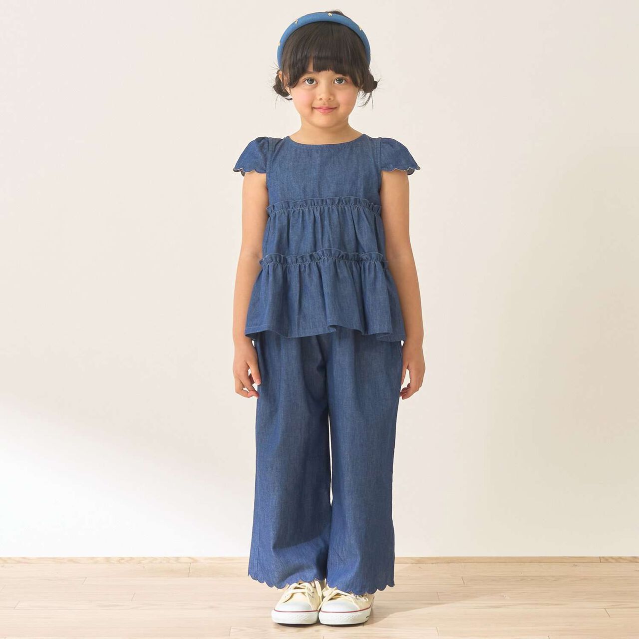 Assorted All-Over Pattern Tiered Blouse & Scallop Trim Pants Set,Emerald green, large image number 28