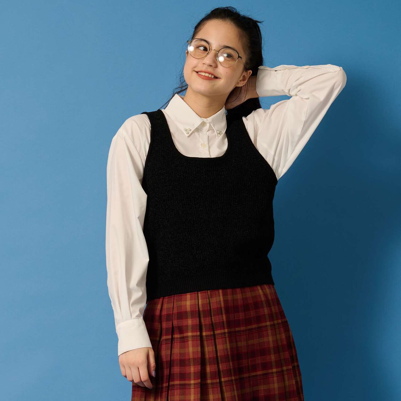 [AMI] Pearl Collar Shirt × Knit Vest,Off white, large image number 0