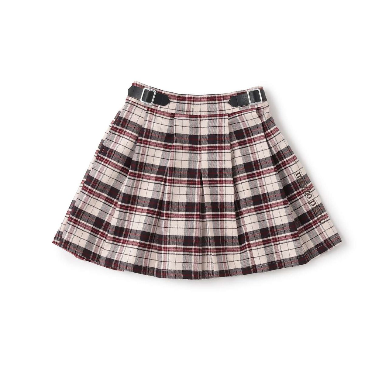 Check Pleats Culotte Skirt with Side Belt,Beige, large image number 10