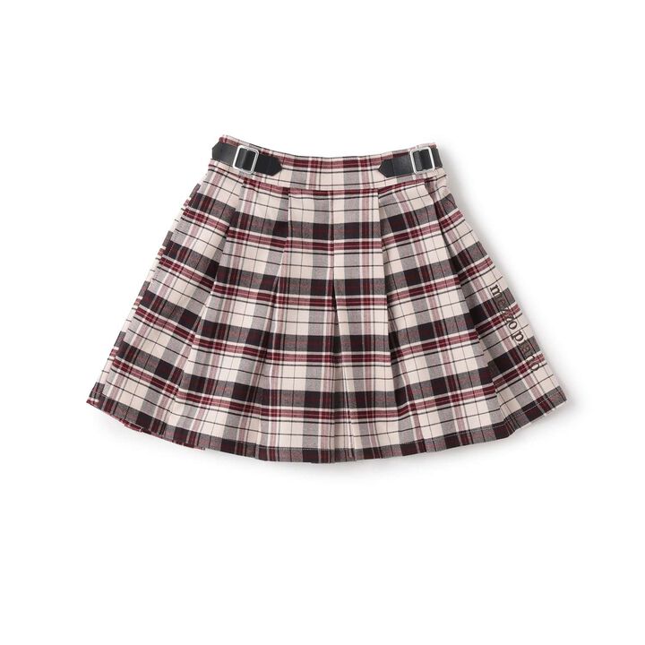 Check Pleats Culotte Skirt with Side Belt,Beige, medium image number 10