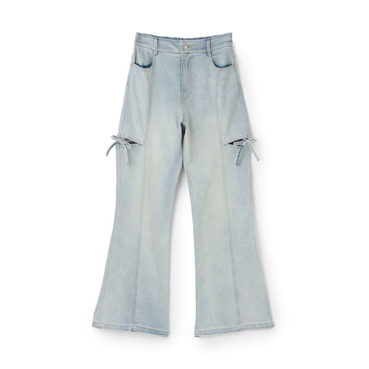 [Cool Touch] Sparkling Flare Denim Pants with Side Slits,, medium