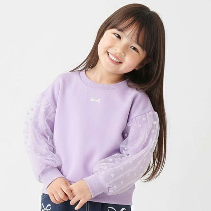 Tulle Sleeve Sweatshirt,Lavender, medium image number 0