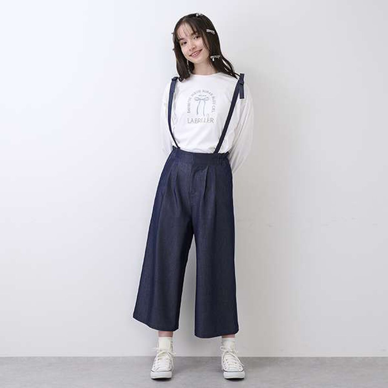 Suspender Wide Pants,Navy, large image number 0