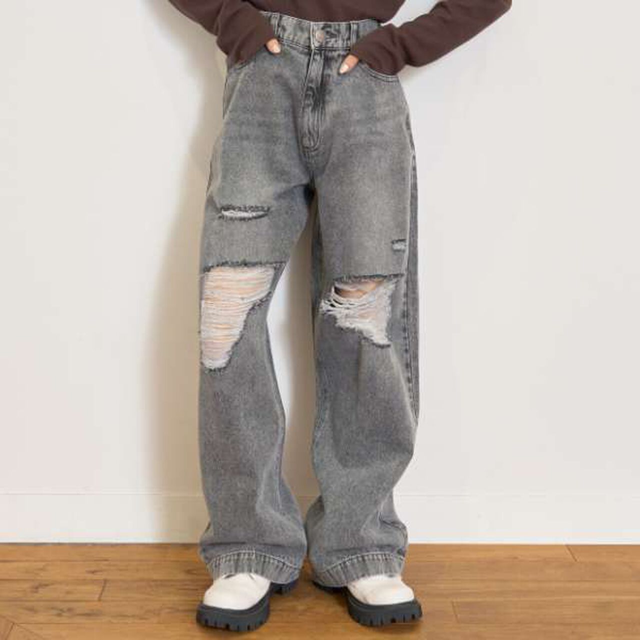 [LTXC] Distressed Wide Pants,Blue, large image number 5