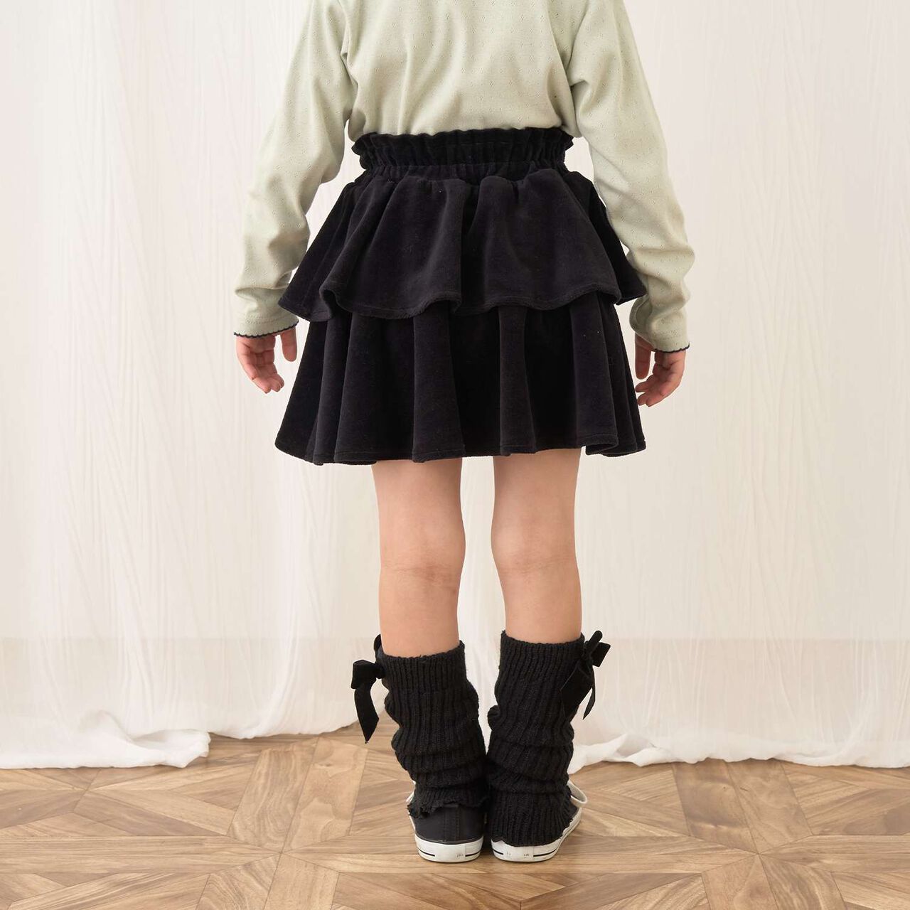 Plush Velour Coordinatable Tiered Skirt,Black, large image number 31