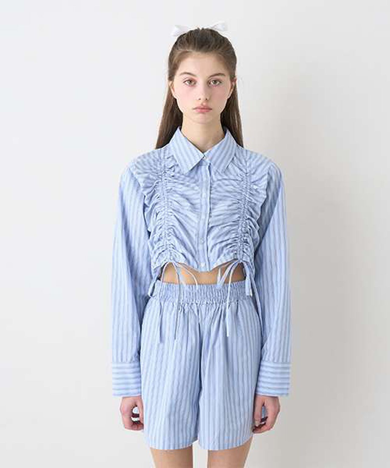 Shirred Ribbon Blouse,Beige, large image number 7