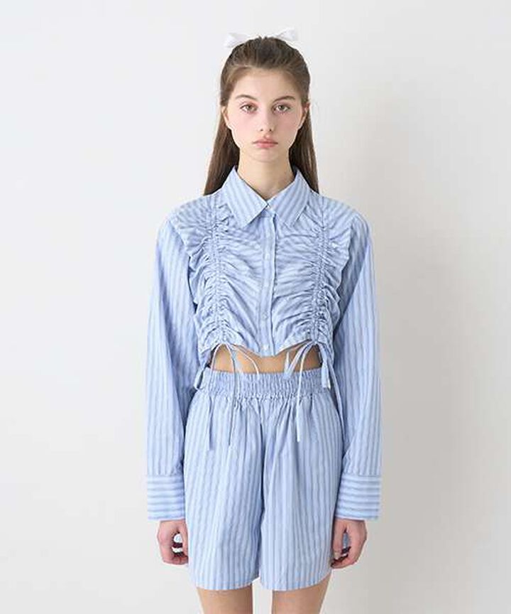 Shirred Ribbon Blouse,Beige, medium image number 7