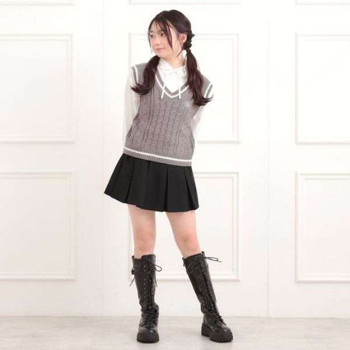 Pleated Skirt with Belt,Charcoal gray, medium image number 18