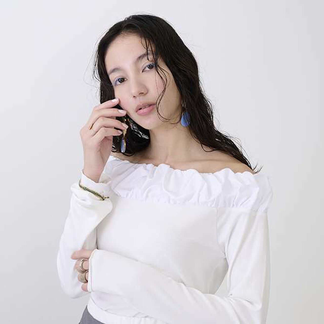 [LADIES] Balloon Collar Long Sleeve T-Shirt,Charcoal gray, large image number 2