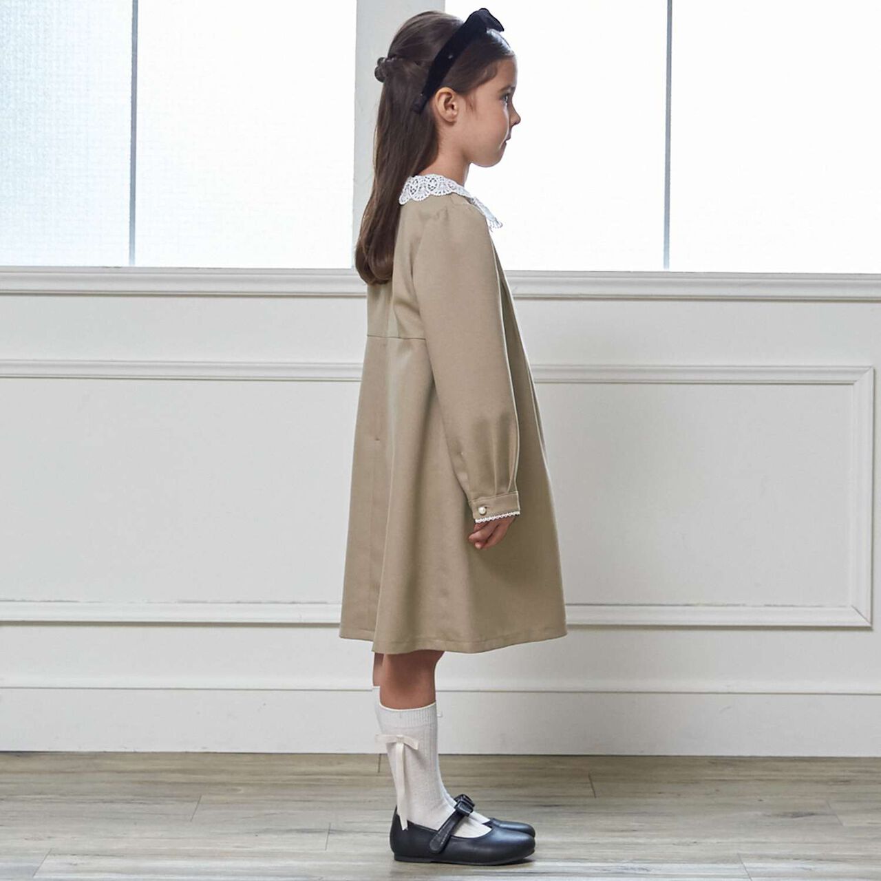 Semi-Formal Lace Collar One-Piece Dress,Beige, large image number 3