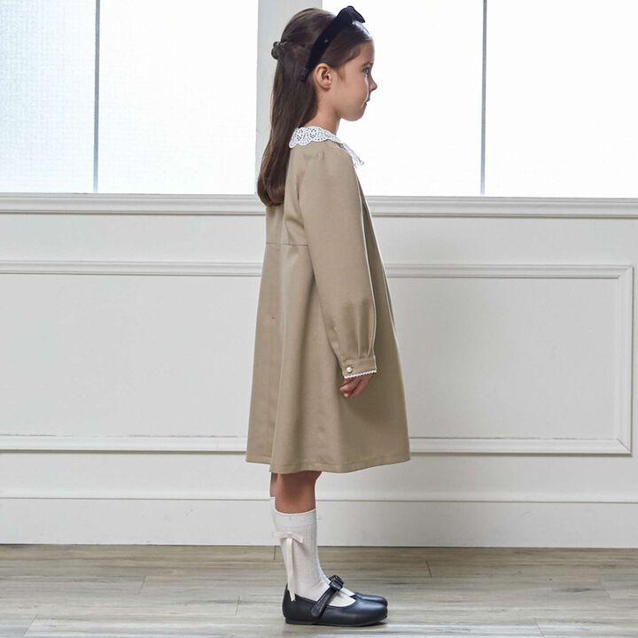 Semi-Formal Lace Collar One-Piece Dress,Beige, medium image number 3