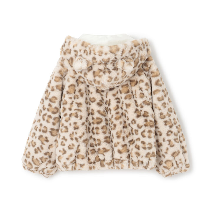 Leopard Print Faux Fur Bomber Jacket,Beige, medium image number 1