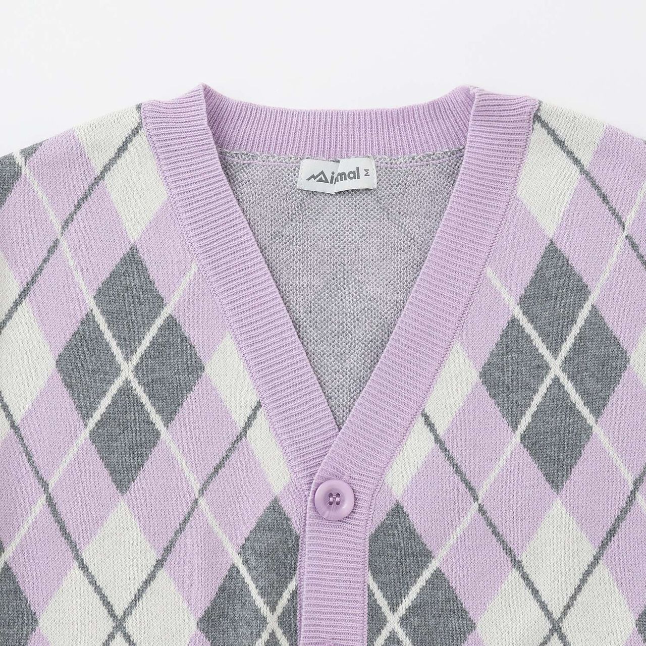 [Machine Washable] Argyle Cardigan with Inner Top,Lavender, large image number 3