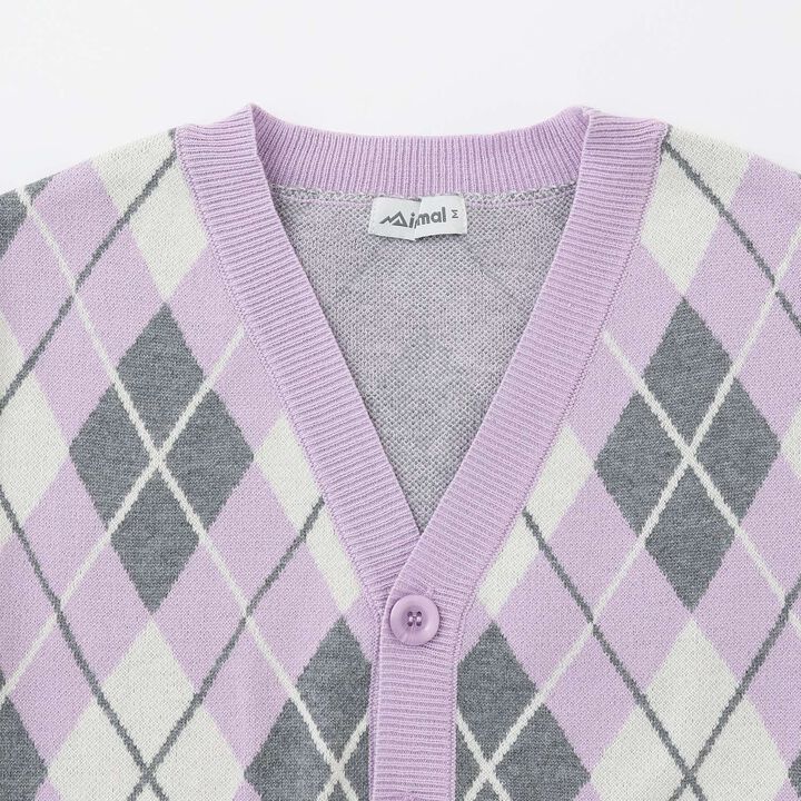 [Machine Washable] Argyle Cardigan with Inner Top,Lavender, medium image number 3