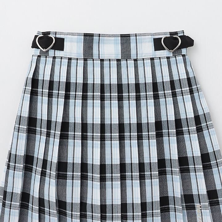 Side Heart Belt Check Pleated Skirt-Pants,Sax blue, medium image number 2