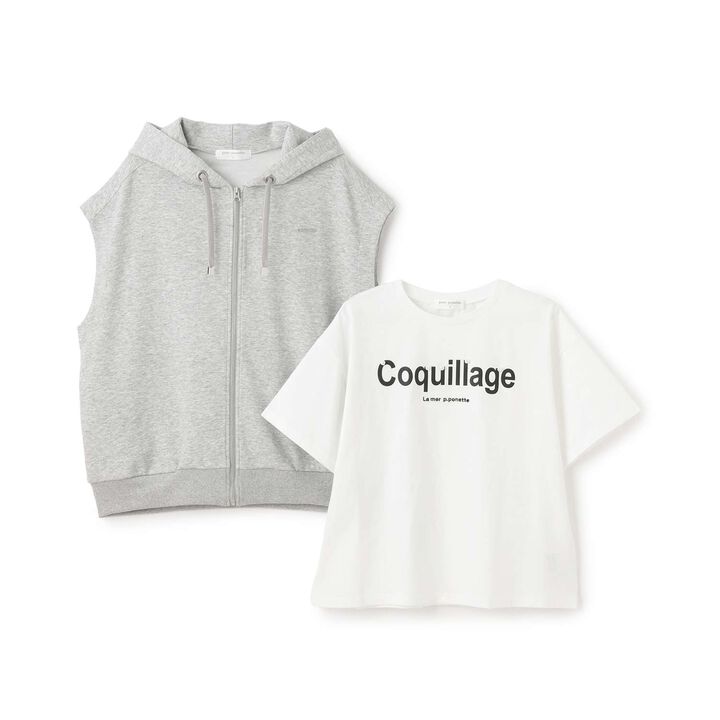 [Sleeveless Parka & T-Shirt Set] [130cm Available],Top gray, medium image number 2