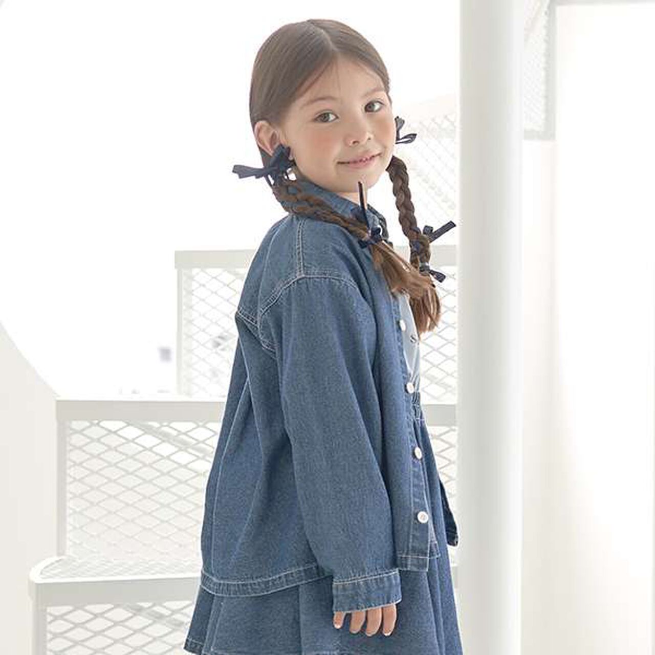 Soft Denim Heart Embroidery Shirt,Sax blue, large image number 6