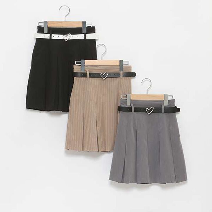 Pleated Skirt with Heart Buckle Belt (with Spats),Beige, medium image number 14