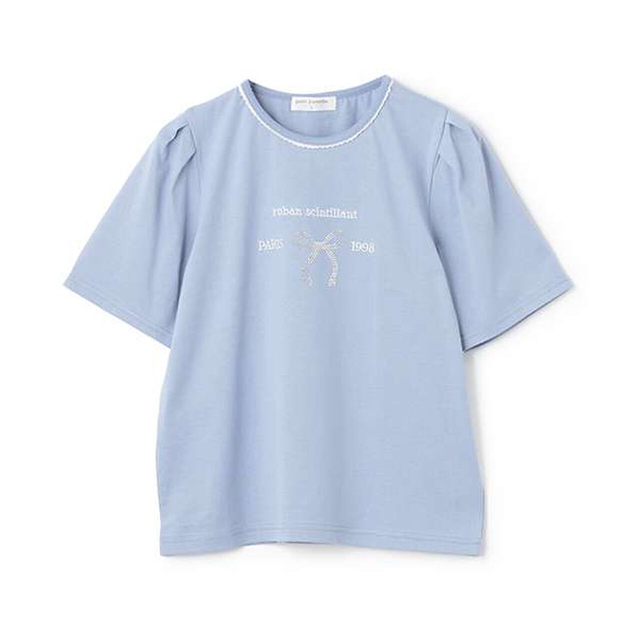 [Anti-Stain Finish] Ribbon Logo T-Shirt,Moderate blue, large image number 0