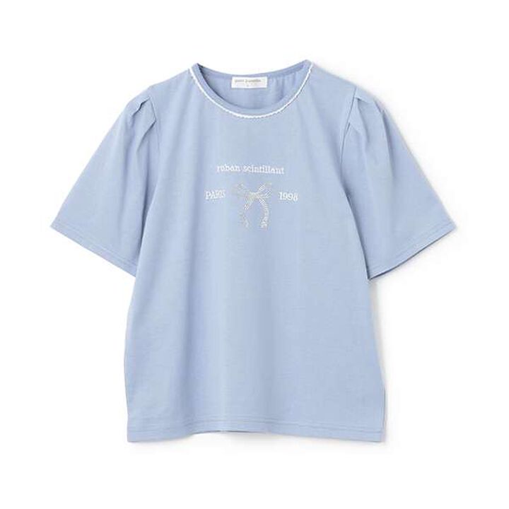 [Anti-Stain Finish] Ribbon Logo T-Shirt,Moderate blue, medium image number 0