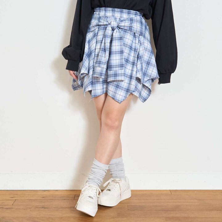 [LTXC] Waist Wrap Style Checkered Culottes,Black, medium image number 4