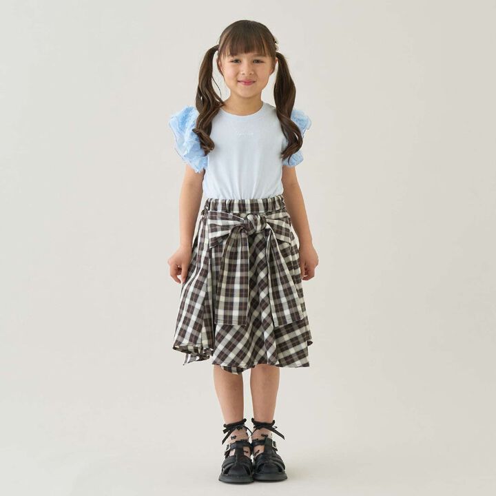 Gathered Check Shirt-Style Skirt with Inner Shorts [Kids Girls],Red, medium image number 20