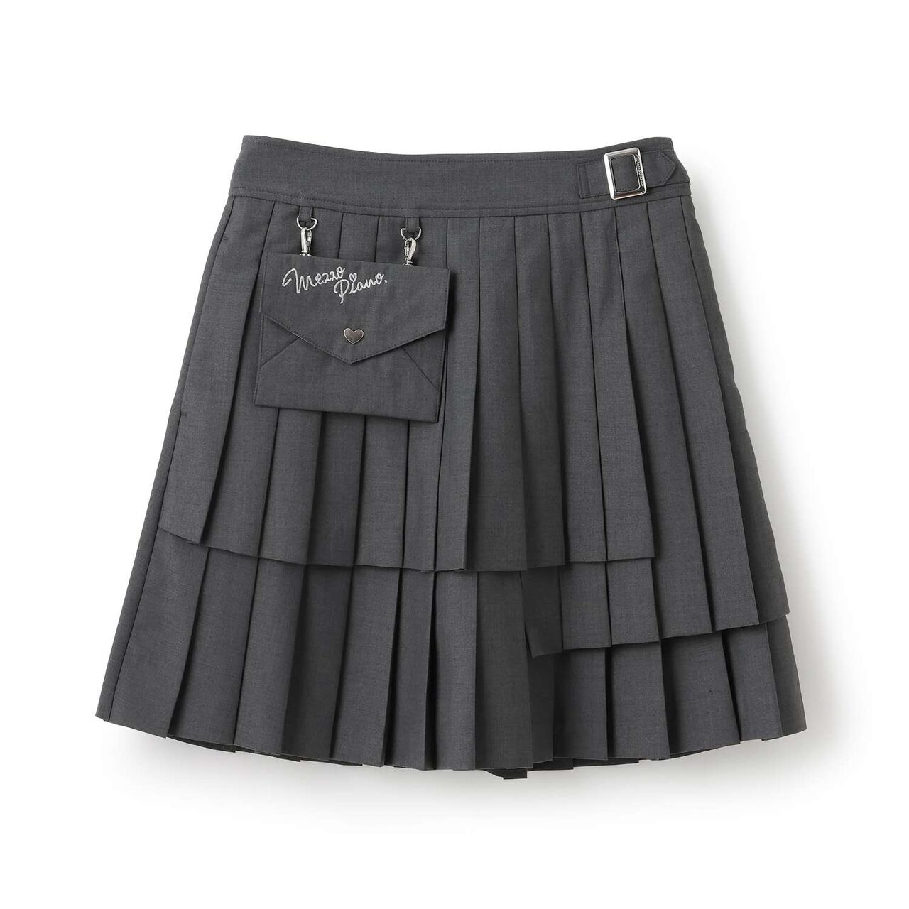 3-Tier Pleated Skirt-Pants with Letter Pouch,Gray, large image number 16