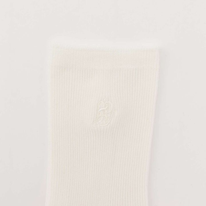 [Graduation Attire] Narrow Rib Embroidered Crew Socks,White, medium image number 1