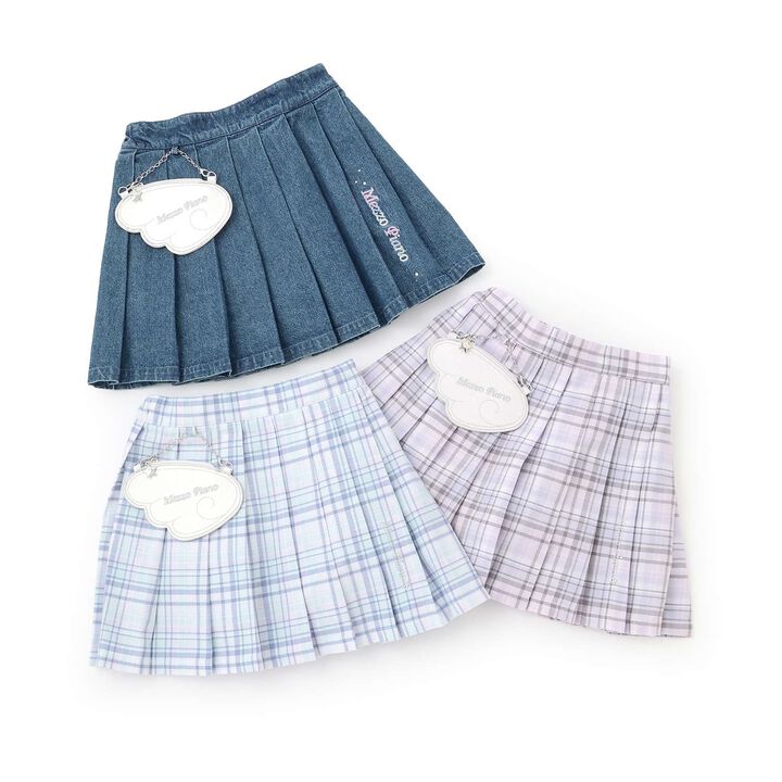 Angel Pouch Checkered Denim Pleated Skirt-Pants,Lavender, medium image number 9
