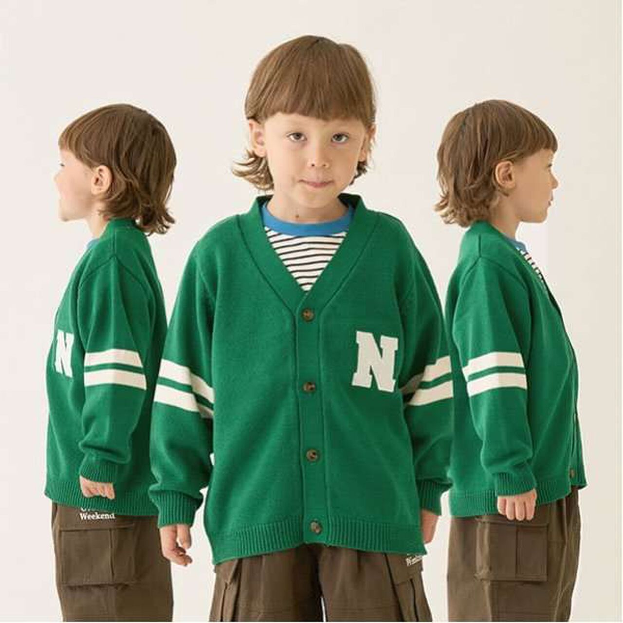 Appliqu&eacute; Knit Cardigan,Green, large image number 0