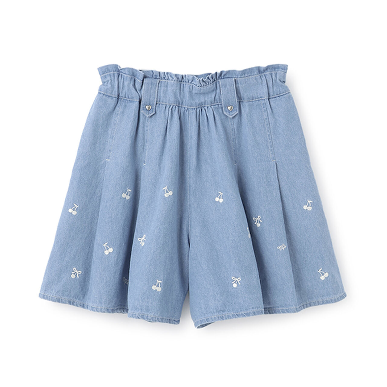 Functional Material Cherry Embroidery Culottes,Light blue, large image number 0