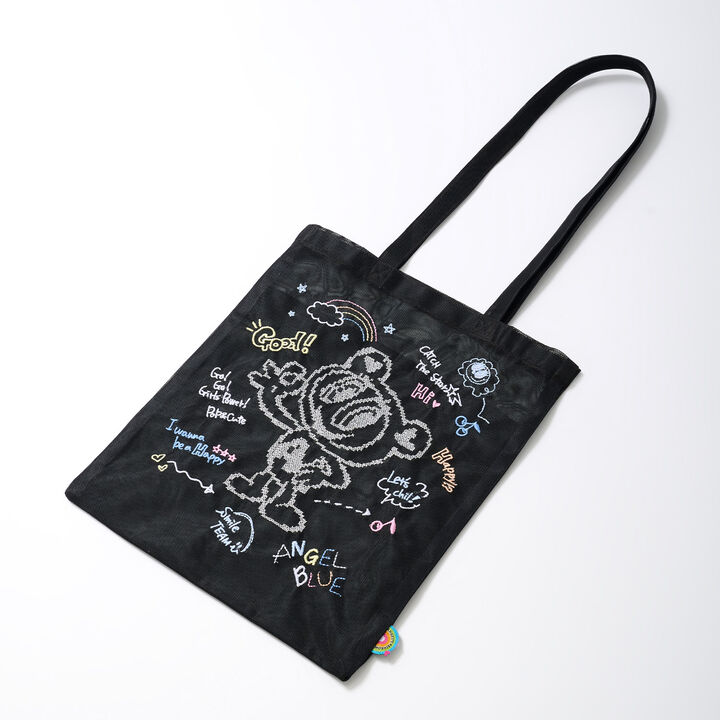 Mr. Nakamura Embroidered Mesh Tote Bag,Black, medium image number 3