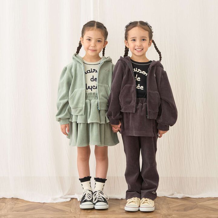 Plush Velour Coordinatable Setup Flared Pants with Skirt,Emerald green, medium image number 38