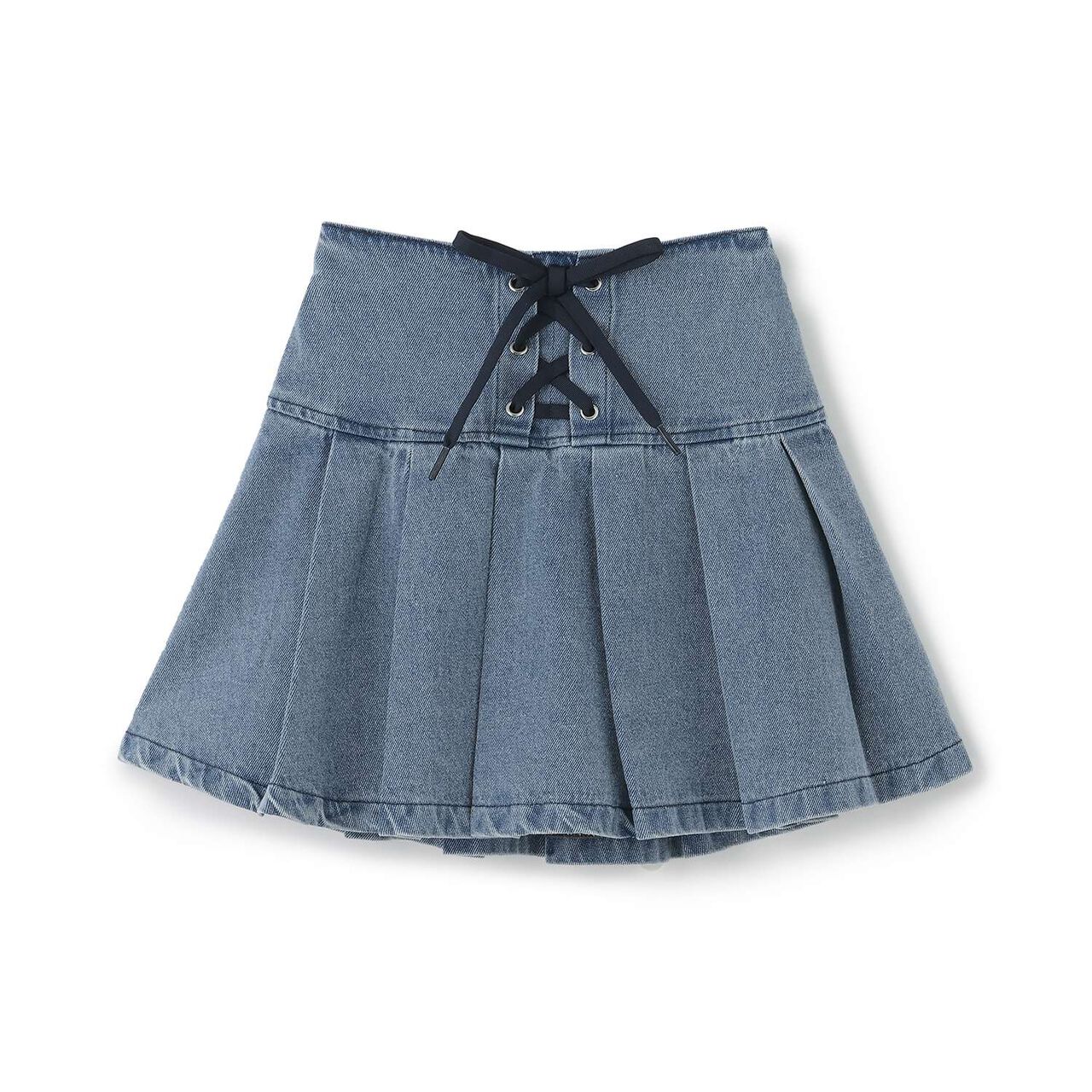 [Lace-Up Denim Skirt with Inner Pants],Blue, large image number 5