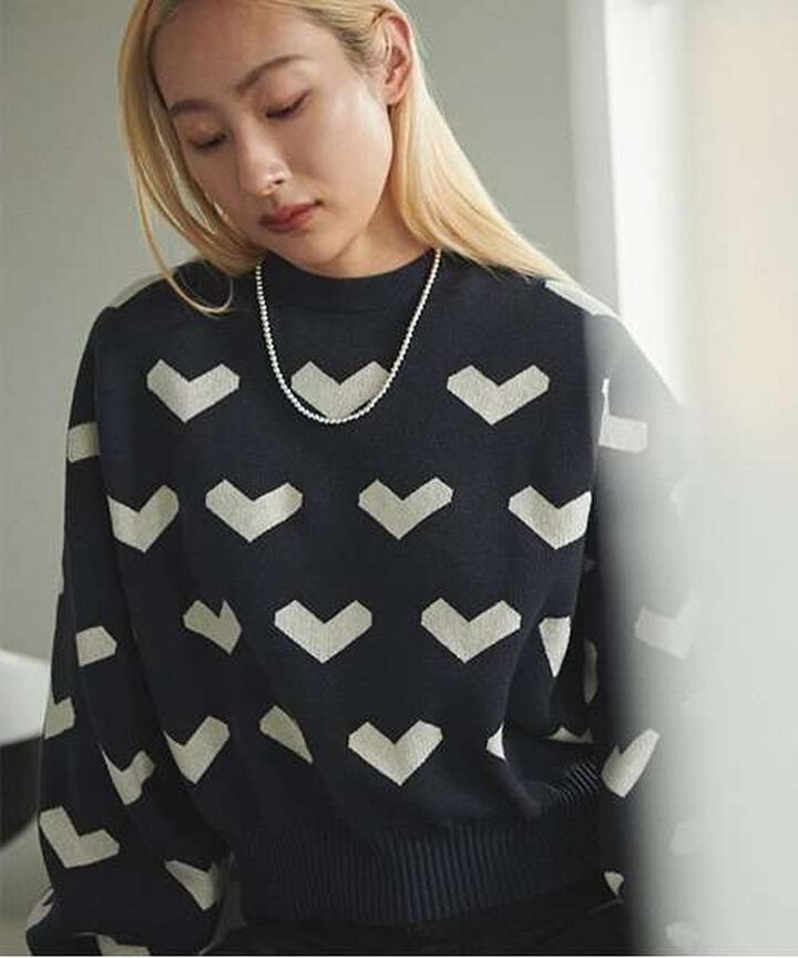 Heart Pattern Knit Pullover,Greige, medium image number 8