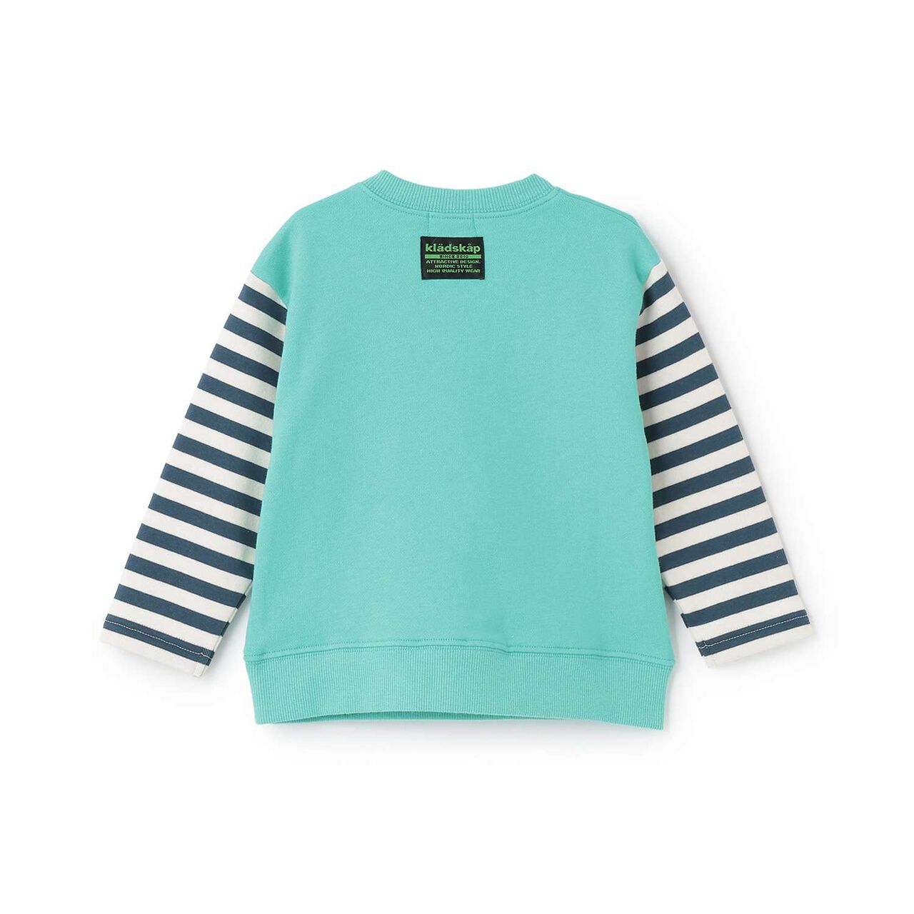 [Restock] Stripe Pattern Sweatshirt with Train Sleeves,Turquoise, large image number 1