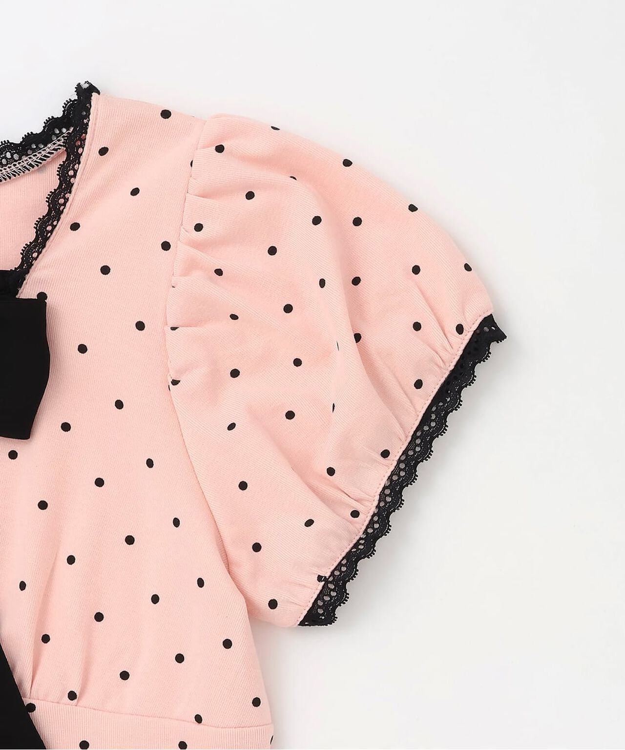 Front Ribbon Polka Dot Short Sleeve T-Shirt,Pink, large image number 10