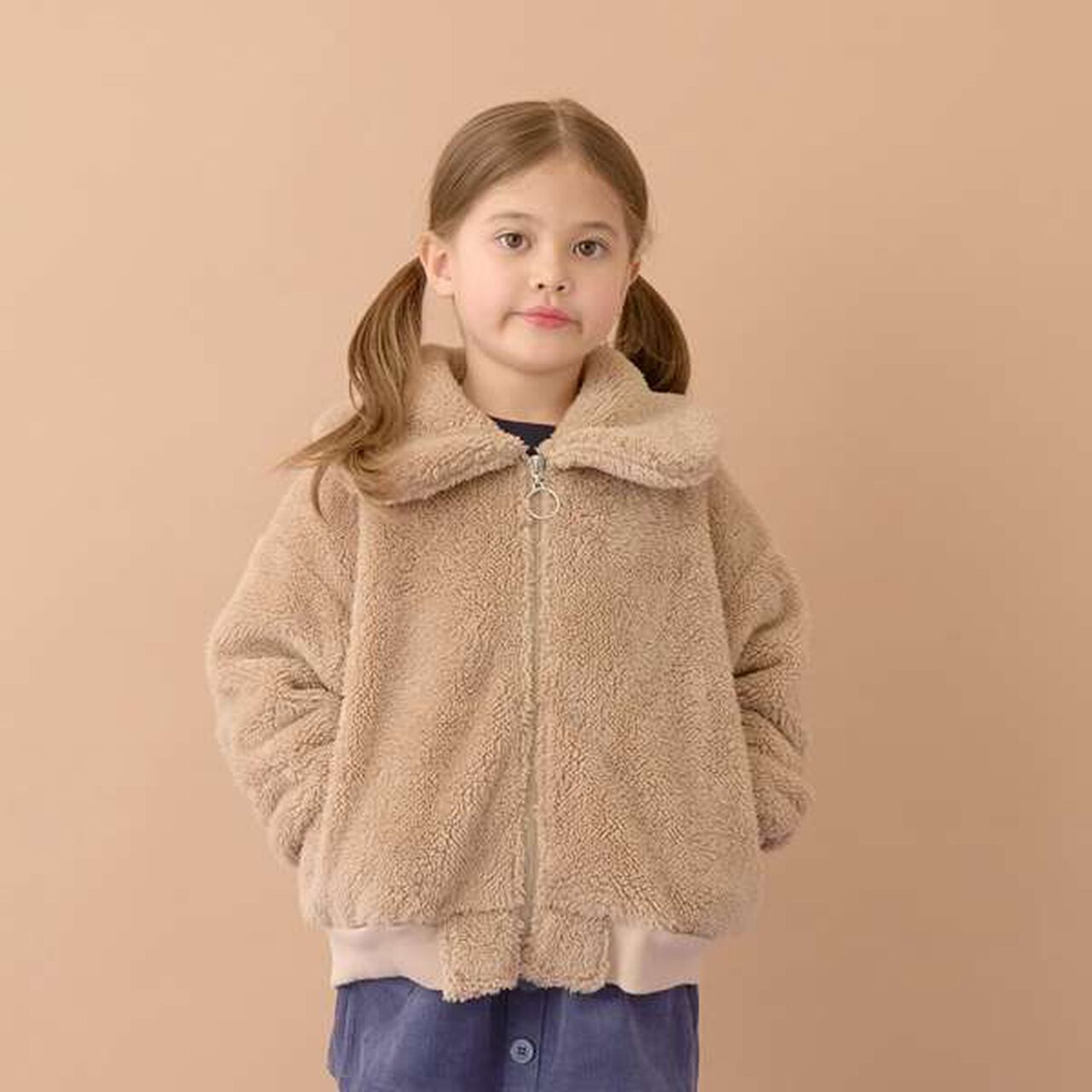 Versatile Round Collar Fleece Jacket,Beige, large image number 0