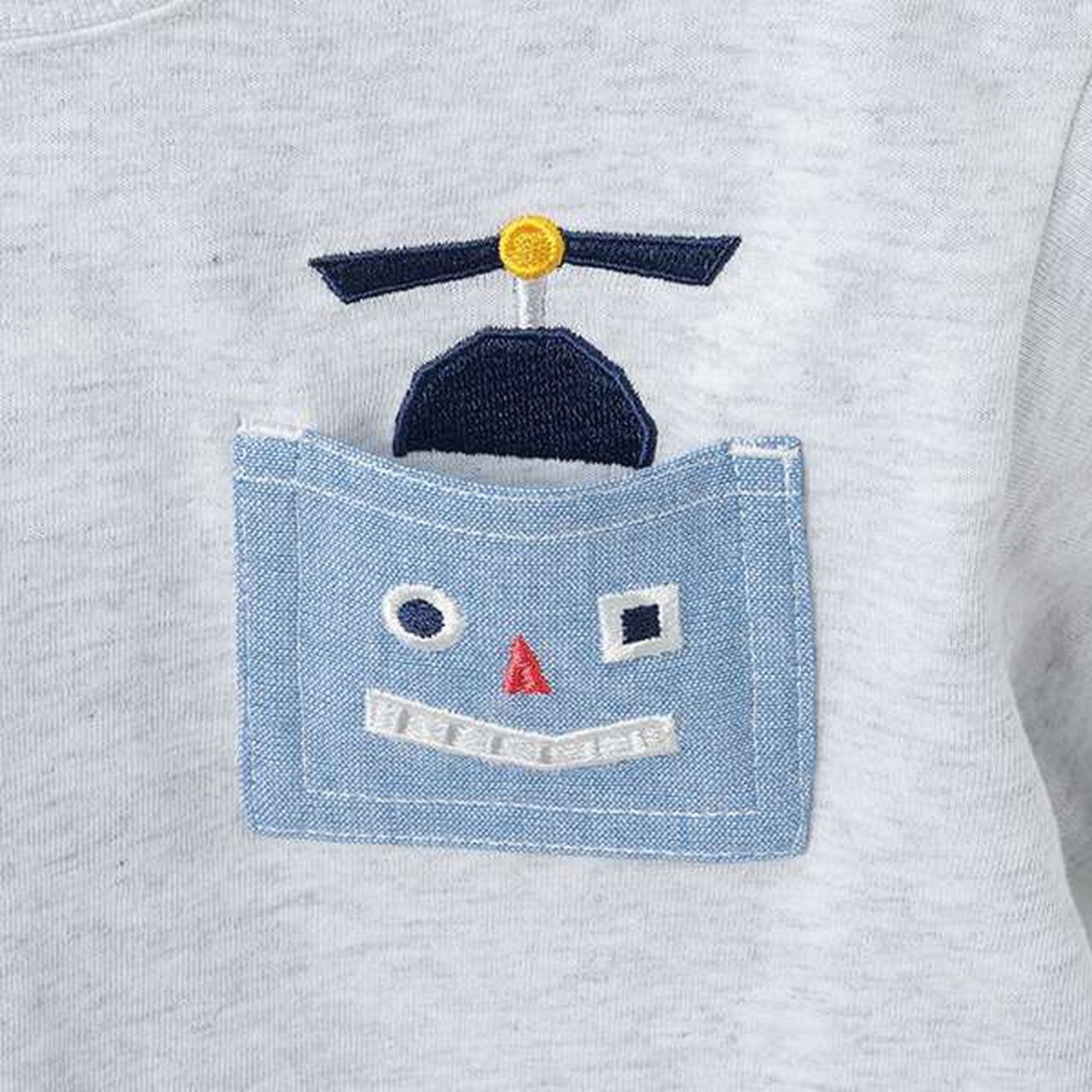 Robot Pocket Stripe Pattern Short Sleeve T-Shirt,Smoke white, large image number 4