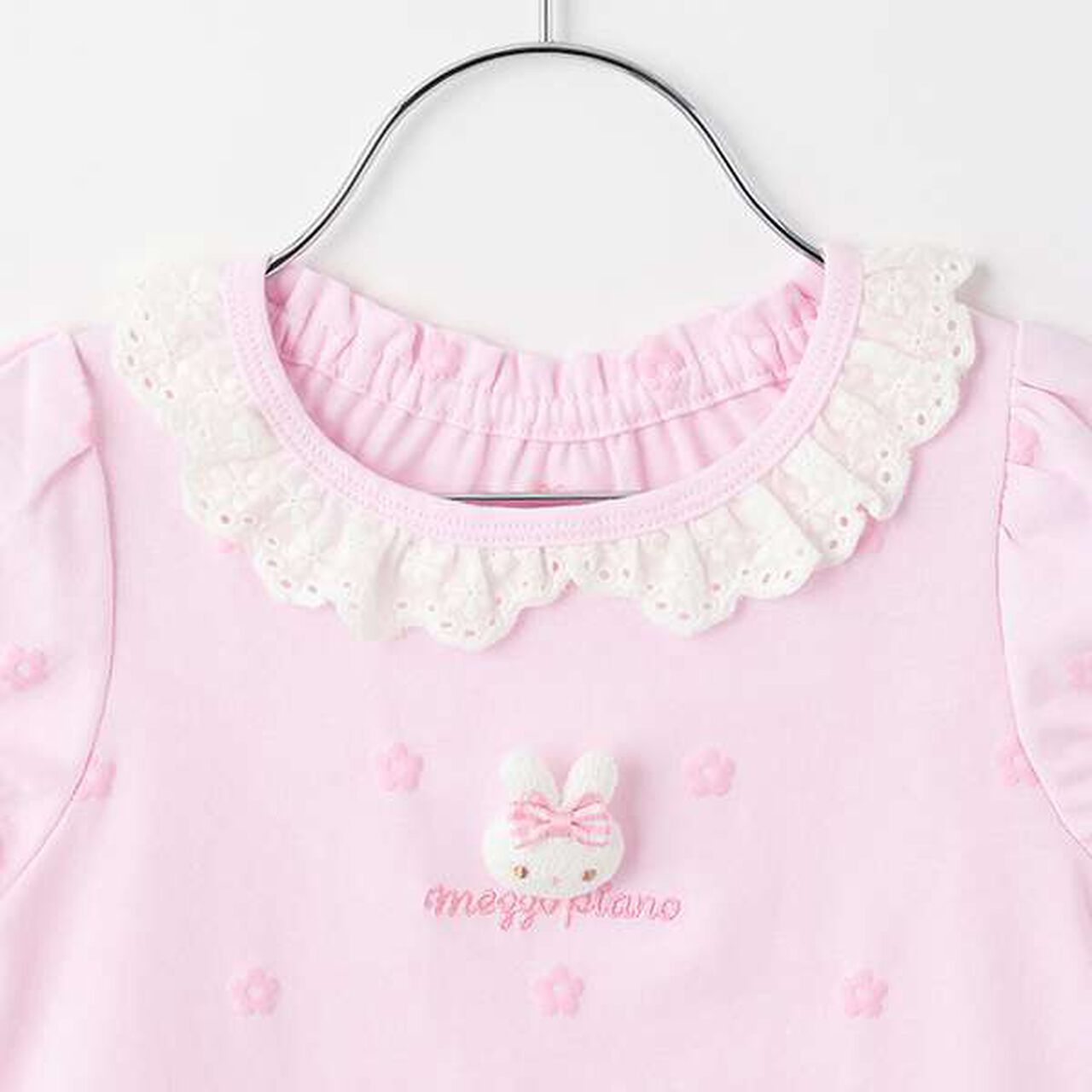 Floral Pattern Short Sleeve T-Shirt with Rabbit Mascot,Off white, large image number 2